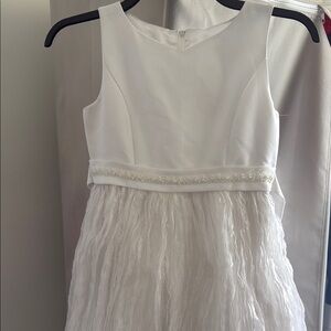 American Princess White Pleated Sundress Crew Neck